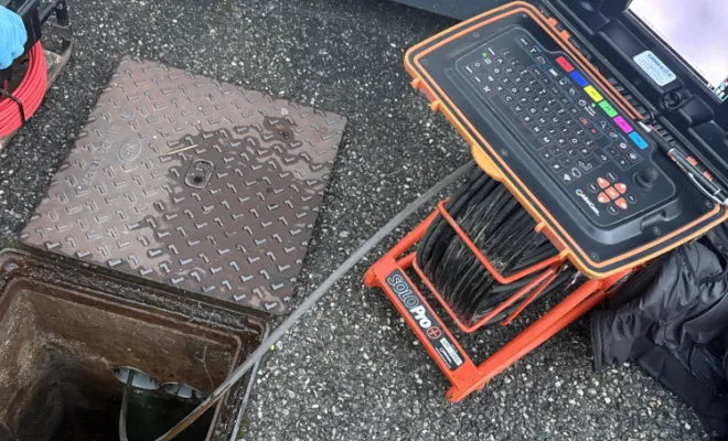 inspection vidéo  des réseaux eu ep dans un magasin pour travaux à Saint Jean de Bournay