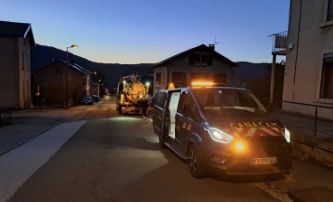 Curage réseaux unitaire et inspection video à Saint Lupicin, Vaulx-Milieu, JP ASSAINISSEMENT