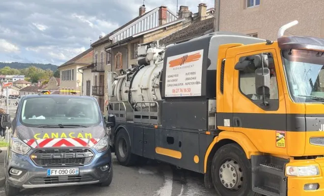 Curage réseaux unitaire et inspection video à Saint Lupicin, Vaulx-Milieu, JP ASSAINISSEMENT